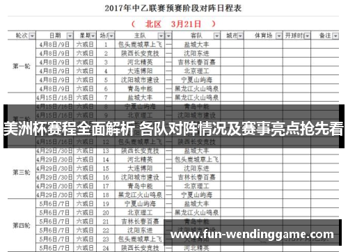 美洲杯赛程全面解析 各队对阵情况及赛事亮点抢先看